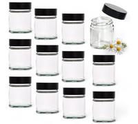 AVALON 30ml Amber Glass Cosmetic Jars with Black Urea Airtight Lids for Aromatherapy Blends/Creams/Candlemaking, Empty Refillable Cosmetic Containers Storage of Lotions, Face Creams, Make (12, Clear)