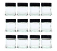 AVALON 30ml Clear Glass Cosmetic Jars with Black Urea Airtight Lids - 12 Pack - for Aromatherapy Blends/Creams/Candlemaking, Empty Refillable Cosmetic Containers