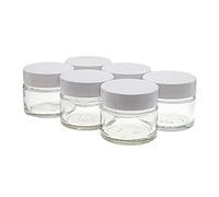 AVALON 6 Pack 15 ml / 0.5 oz Clear Glass Jars with Airtight White Lids, Empty Refillable Cosmetic Containers, Glass Pot for Storage of Lotions, Face Creams, Ointment and Make Up