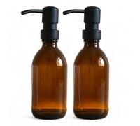 Avalon Amber Glass Soap Dispenser Bottles with Matt Black Metal Pumps (BPA-Free) Lotion Pump/Soap Dispensers - Reusable Refillable Eco friendly, Sustainable Living/Gift - Pack of 2 (250ml)