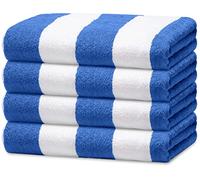 Avalon Cabana Beach Towels - (Value Pack of 4) Size 30x60 Inch 100% Ring Spun Cotton, Highly Absorbent Large Pool Towels, Super Soft and Quick Drying, Perfect for Gifts (Blue Stripe)