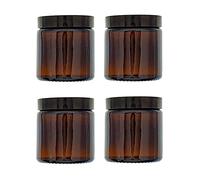 Avalon Cosmetic Packaging 120ml Amber Glass Cosmetic Jars with Black Lids - Pack of 4. Empty Refillable Containers Suitable for Candles, Aromatherapy Blends/Creams, Herb Stash, Cosmetics etc