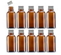 Avalon Cosmetic Packaging Pack of 10 x 50ml Glass Bottles - Ideal for Essential Oils, Liquids, Cosmetics (Aluminium Lid, Amber)