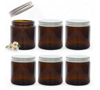 Avalon Cosmetic Packaging - PACK of 6 - Empty AMBER Glass Jars with Aluminium Airtight Lids - Recyclable, Refillable, BPA-Free - for Aromatherapy Blends/Creams/Candlemaking (120ml)
