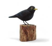 Avalon Cosmetic Packaging Wooden Realistic Bird Sculpture - Hand Carved Blackbird Ornament - Indoor Garden Décor - Natural Finish Gift - Songbird Ornament - Shelf Accent