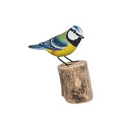 Avalon Cosmetic Packaging Wooden Realistic Bird Sculpture - Hand Carved Blue Tit Ornament - Indoor Garden Décor - Natural Finish Gift - Songbird Bluetit Ornament - Shelf Accent