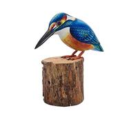 Avalon Cosmetic Packaging Wooden Realistic Bird Sculpture - Hand Carved Kingfisher Ornament - Indoor Garden Décor - Natural Finish Gift -Realistic Ornament for Indoor Display - Natural Shelf Accent