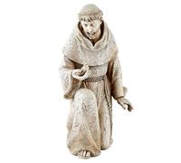 Avalon Gallery Garden Statue - Saint Francis of Assisi Stone-Resin Indoor/Outdoor Catholic Sculpture, 14.5" Tall, Kneeling with Bird