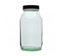 AVALON Glass Storage Jar, Recycled Glass Pill Jars Storage/Display Containers with Black Bakelite Caps, Perfect to Store Grains, Pulses, Dried Good or Decorative Items (BPA-Free) (Clear, 500 ml)