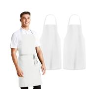 Avalon Kitchen Aprons for Men - 100% Polyester Chef Apron Women with Extra Long Ties - Cooking Aprons for Women & Mens Apron, White, Pack of 2