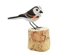 Avalon LONG TAILED TIT Carved Wood Bird Ornament, Fairtrade, Hand Carved 12-13cm Bird Watcher Gift Woodland Forest Bird Collectable Garden Birds Home Decorative Figurine - Great Gift for Dad!