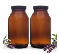 AVALON - Pack 2 - Amber Glass 500ml Storage Jars, Recycled Glass Pill Jars Storage/Display Containers with Black Bakelite Caps, Perfect to Store Grains, Pulses, Dried Good or Decorative Items