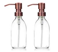 AVALON Pack of 2 Large Clear Glass Soap Dispensers with Metallic Pump - Refillable, Elegant Design for Hand Soap, Dish Soap, or Lotion - Ideal for Kitchen and Bathroom (Copper Style Pump, 250ml)