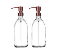 AVALON Pack of 2 Large Clear Glass Soap Dispensers with Metallic Pump - Refillable, Elegant Design for Hand Soap, Dish Soap, or Lotion - Ideal for Kitchen and Bathroom (Copper Style Pump, 500ml)