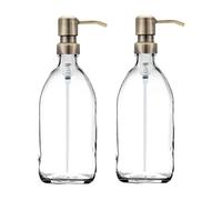 AVALON Pack of 2 Large Clear Glass Soap Dispensers with Metallic Pump - Refillable, Elegant Design for Hand Soap, Dish Soap, or Lotion - Ideal for Kitchen and Bathroom (Brass Style Pump, 500ml)