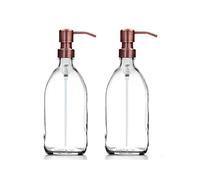 AVALON Pack of 2 Large Clear Glass Soap Dispensers with Metallic Pump - Refillable, Elegant Design for Hand Soap, Dish Soap, or Lotion - Ideal for Kitchen and Bathroom (Copper Style Pump, 500ml)