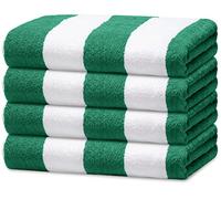 Avalon Towels Cabana Beach Towels 4 Pack (Size 30x60) Inches Oversized, 100% Ring Spun Cotton, Highly Absorbent Large Pool Towels, Super Soft and Quick Drying, Perfect for Gifts (Green Stripe)