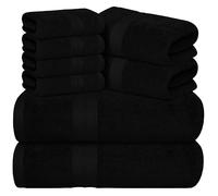 Avalon Towels Luxury 8 Piece Black Towels Set, 2 Bath Towels, 2 Hand Towels and 4 Washcloths, 600 GSM 100% Ring Spun Cotton Highly Absorbent Black Bathroom Towels, Ideal for Hotel, Spa and Gym