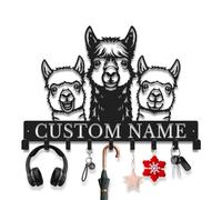 Avalox Personalized Alpaca Key Holder with Key Hooks - Rustic Farmhouse Wall Organizer for Entryway, Mudroom, Hallway, Unique Metal Hook Rack for Keys, Leash, Bags (Style-4)
