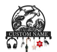 Avalox Personalized Hammerhead Shark Key Holder Wall Mount - Coastal Nautical Entryway Organizer with Hooks for Keys, Mail & Daily Essentials (Style-4)
