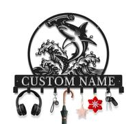 Avalox Personalized Hammerhead Shark Key Holder Wall Mount - Coastal Nautical Entryway Organizer with Hooks for Keys, Mail & Daily Essentials (Style-3)