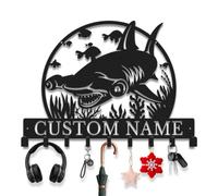 Avalox Personalized Hammerhead Shark Key Holder Wall Mount - Coastal Nautical Entryway Organizer with Hooks for Keys, Mail & Daily Essentials (Style-1)