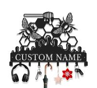 Avalox Personalized Key Hooks - Farmhouse Wall Mounted Key Holder for Entryway, Custom Name Sign for Country Kitchen, Small Yard Entry Hallway Decor (Style-3)