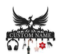 Avalox Personalized Phoenix Key Holder, Custom Engraved Last Name Sign, Front Door Metal Wall Organizer, Phoenix Key Rack with Hooks, Entryway Decor for Living Room, Rustic Welcome Sign，Style-1