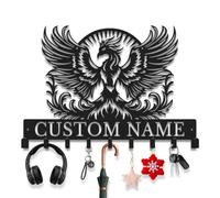 Avalox Personalized Phoenix Key Holder, Custom Engraved Last Name Sign, Front Door Metal Wall Organizer, Phoenix Key Rack with Hooks, Entryway Decor for Living Room, Rustic Welcome Sign，Style-4