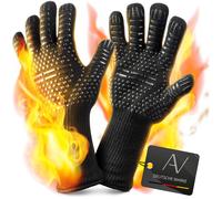 AVANA Heat Resistant BBQ Grill Gloves 800°C, Oven Mitts, Non-Slip Black (2-Pack)