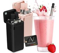 AVANA Reusable Stainless Steel Straws, Set of 2, Foldable Silicone Straws, BPA-, Environmentally Friendly, Foldable with Cleaning Brush and Magnetic Box (Black & Pink)