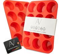 AVANA Silicone Muffin Tray for 12 Muffins, BPA- Non-Stick Coating, Muffin Mould, Cupcake Baking Tray, Brownies, Baking Mould, Muffin Tray, Red