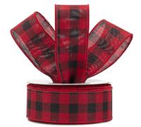 AVANAVA 38mm Wired Gingham Burlap Ribbon - 9M Red and Black Plaid Ribbon for Gift Wrapping, Crafts, Wreaths, Farmhouse Decorations, Garlands, Rustic Weddings and Christmas