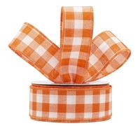 AVANAVA 38mm Wired Gingham Burlap Ribbon - 9M Tangerine and White Plaid Ribbon for Gift Wrapping, Crafts, Wreaths, Farmhouse Decorations, Garlands, Rustic Weddings and Christmas