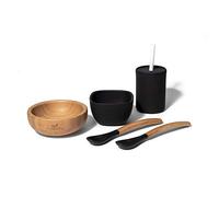 Avanchy La Petite Family Collections Gift Set Black - Includes Mini Bamboo Bowl, Silicone Bowl, Silicone Cup, and Bamboo Baby and Infant Spoons - Baby Dishes Set - Baby Shower Gifts
