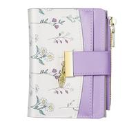 Avando Wallets for Women- RFID Blocking- Soft PU Leather Bifold Coin Zipper Pocket Purse-Small flower wallet Credit Card Holder with ID Window, Purple, Small Wallets Woman