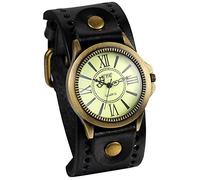 Avaner Leather Bracelet Watch, Retro Punk Cuff Watch, Roman Numerals Analog Quartz Wrist Watch for Men and Women