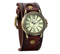 Avaner Leather Bracelet Watch, Retro Punk Cuff Watch, Roman Numerals Analog Quartz Wrist Watch for Men and Women