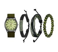 Avaner Men's Bracelet Watch Set, 4 Pcs Wrist Watch Bracelet Set, Military Nylon Strap Quartz Watch Black Leather Bracelets Set for Men