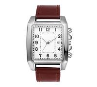 Avaner Men's Leather Square Watch, Oversize Rectangular Dial, Vintage Analog Quartz Wristwatch with Date Calendar Window