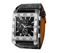 Avaner Men's Leather Square Watches: Steampunk Oversize Large Dial Big Face Wide Band Wrist Watch