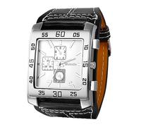 Avaner Men's Leather Square Watches: Steampunk Oversize Large Dial Big Face Wide Band Wrist Watch