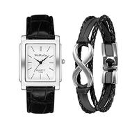 Avaner Men's Square Watch, Vintage Leather Cuff Watch, Roman Numeral Analog Quartz Wristwatch, Leather Strap Classic Retro Watch