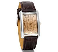 Avaner Mens Square Watch Vintage Roman Numeral Analog Quartz Wristwatch Leather Strap Causal Classic Retro Watch Unique Leather Cuff Watches with Auto Calendar Window (Brown)