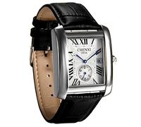 Avaner Men's Square Watch Vintage Roman Numeral Analog Quartz Wristwatch Leather Strap Causal Classic Retro Watch Unique Leather Cuff Watches with Auto Calendar Window