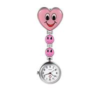Avaner Nurse Watch Heart Shape Smile Face Nurse Clip On Fob Watch Cute Candy Color Clasp Lapel Pin Watch Brooch Hanging Pocket Watch for Women (3 Colors) (Pink)