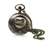 Avaner Retro Bronze Pocket Watch Vintage Punk Skull Necklace Watch The Nightmare Before Christmas Quartz Watch with 15 inches Chain for Halloween Costume