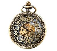 Avaner Steampunk Retro Half Hunter Copper Gear Skeleton Hand Wind Mechanical Roman/Arabic Numeral Analog Display Pocket Watch with 14" Chain (brown)