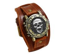 Avaner Vintage Punk Leather Watches: Retro Bronze Skull Wide Band Quartz Cuff Watches for Men
