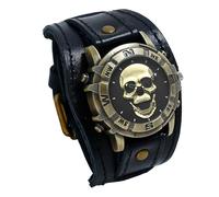 Avaner Vintage Punk Leather Watches: Retro Bronze Skull Wide Band Quartz Cuff Watches for Men